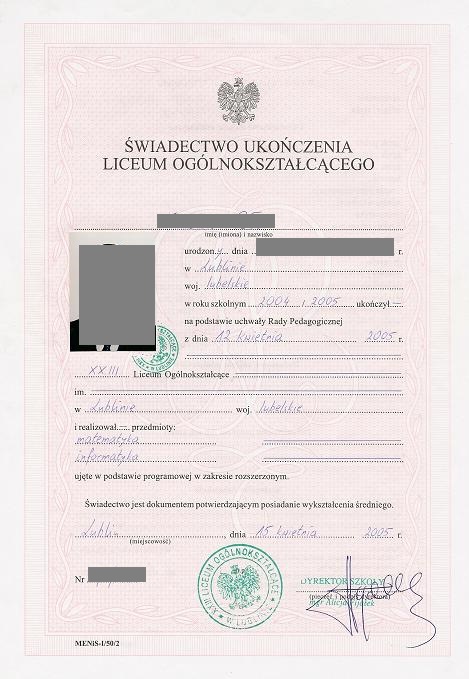 Kupię świadectwo ukończenia szkoły średniej Kupię świadectwo szkolne z wpisem